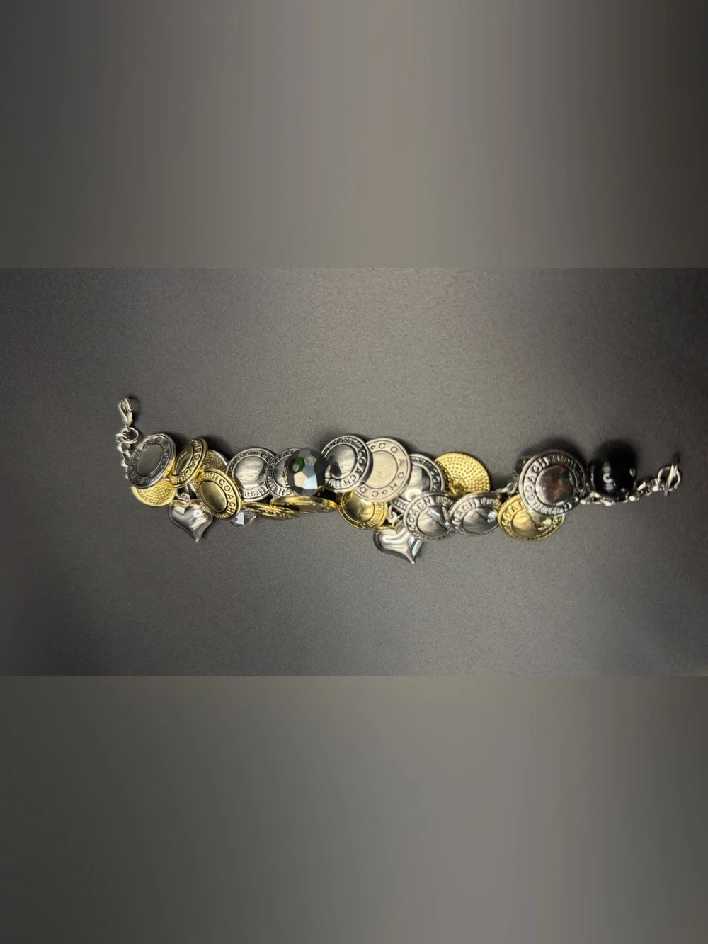 Coach vintage Two-Tone Coin Charm Bracelet in Gold and Silver